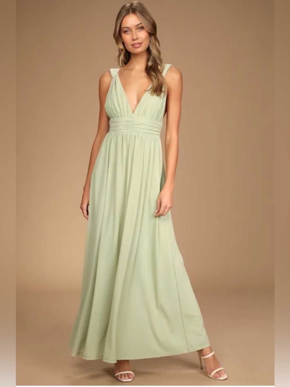 Lulus Mesmerized By Love Light Sage Mesh Lace Up Maxi Dress Women’s Size Medium